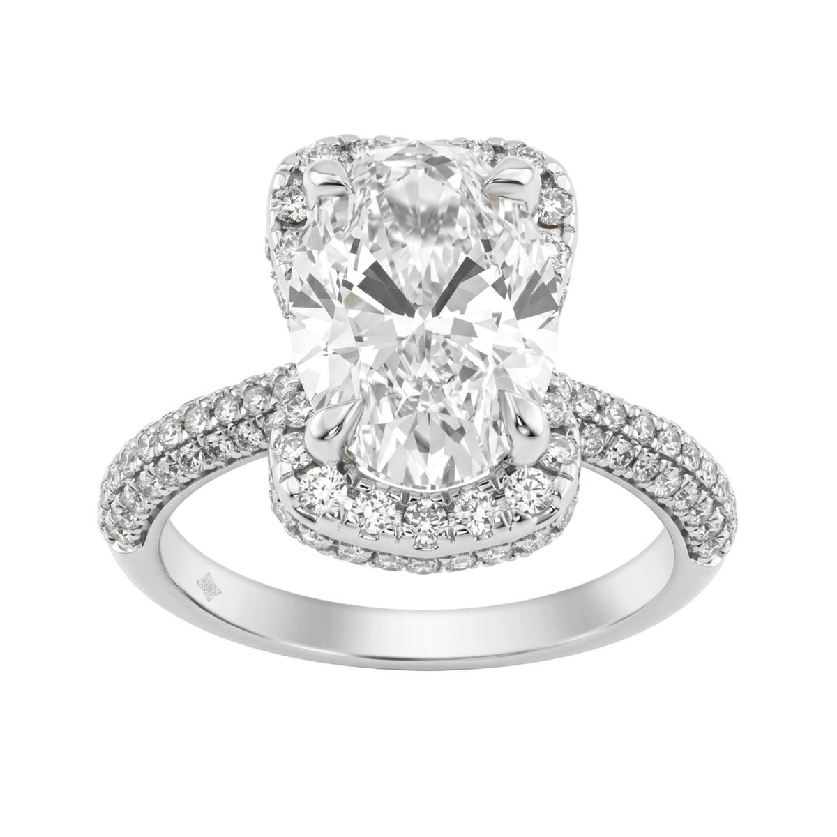 14K White Gold 4 1/2Ct Ladies Oval Cut  Halo Engagement Ring 4Ct Oval Center Stone &amp; Round Diamond (Color F-G -Clarity Vs1/Vs2)