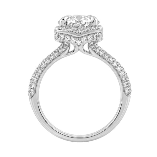 14K White Gold 4 1/2Ct Ladies Oval Cut  Hidden Halo Engagement Ring 4Ct Oval Center Stone &amp; Round Diamond (Color F-G -Clarity Vs1/Vs2)