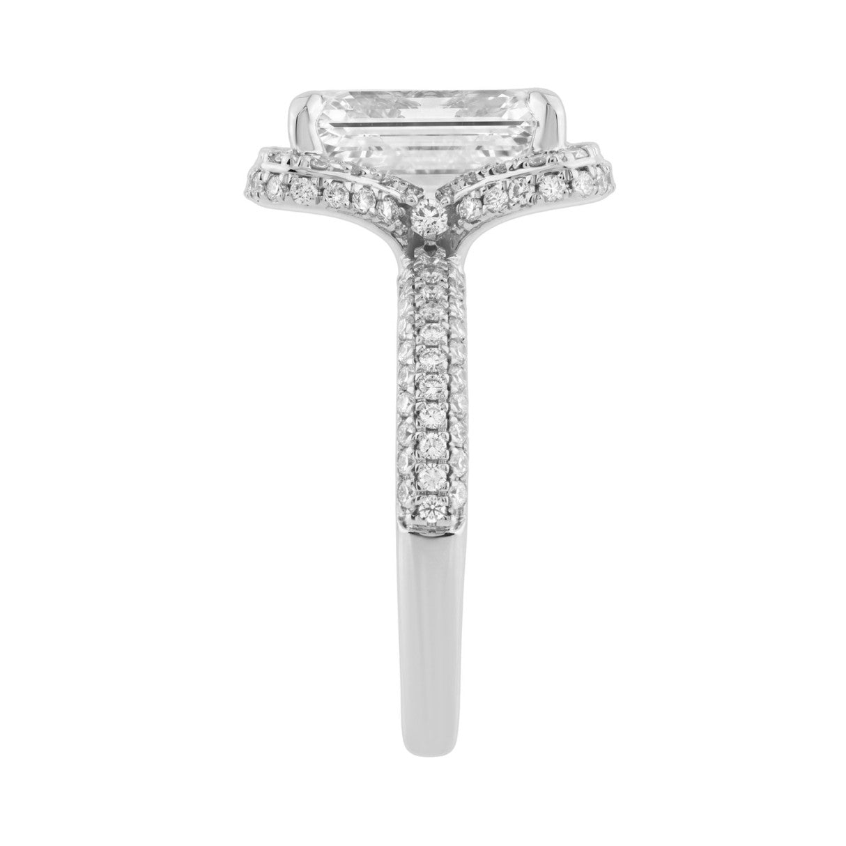 14K White Gold 4 1/2Ct Ladies Emerald Cut Hidden Halo Engagement Ring 4Ct Emerald Center Stone &amp; Round Diamond (Color F-G -Clarity Vs1/Vs2)