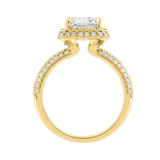 14K Yellow Gold 4 1/2Ct Ladies Emerald Cut  Hidden Halo Engagement Ring 4Ct Emerald Center Stone &amp; Round Diamond (Color F-G -Clarity Vs1/Vs2)