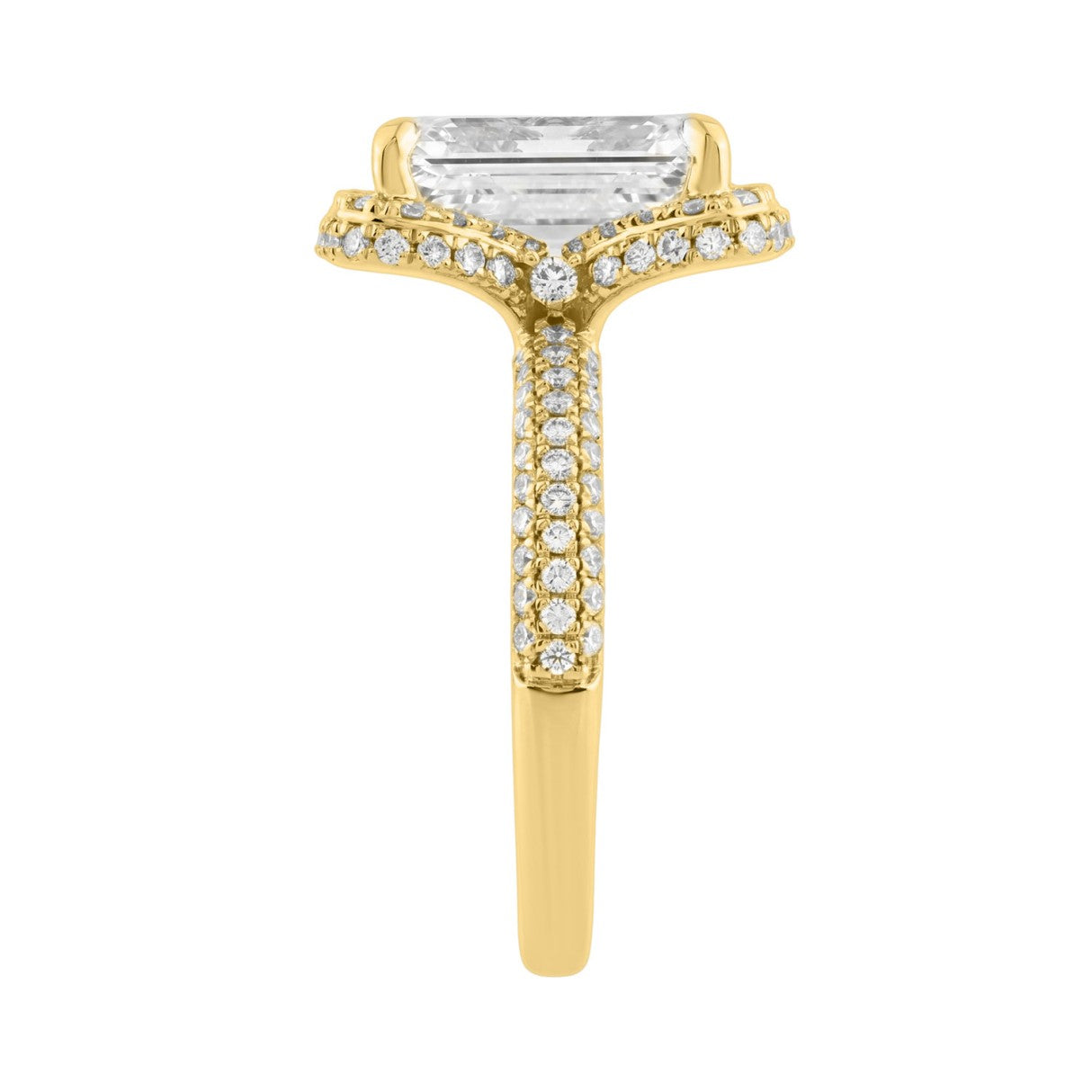 14K Yellow Gold 4 1/2Ct Ladies Emerald Cut  Hidden Halo Engagement Ring 4Ct Emerald Center Stone &amp; Round Diamond (Color F-G -Clarity Vs1/Vs2)