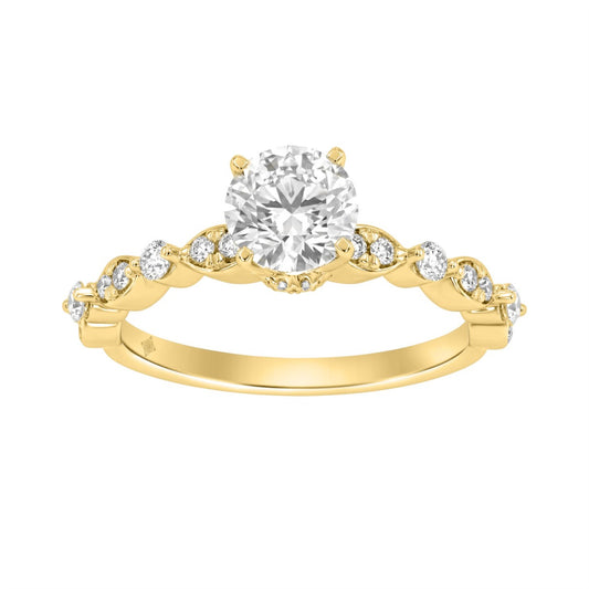 Lab Grown Diamond Engagement Ring 1 1/4Ct Yellow Gold 14K Round Brilliant Cut Ring With 1.00 Ct Center Stone For Women (Color F-G -Clarity Vs1/Vs2)