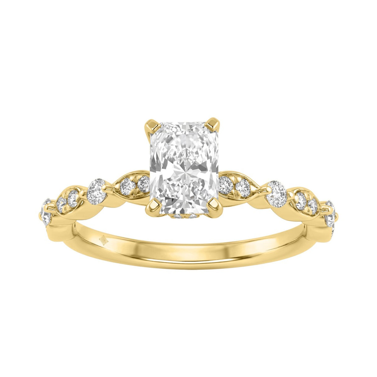14K Yellow Gold Radiant Cut Diamond Ladies Engagement Ring 1 1/4Ct  With 1.00 Ct Center &amp; Round Side Diamonds 1Ct Radiant Center Stone (Color F-G