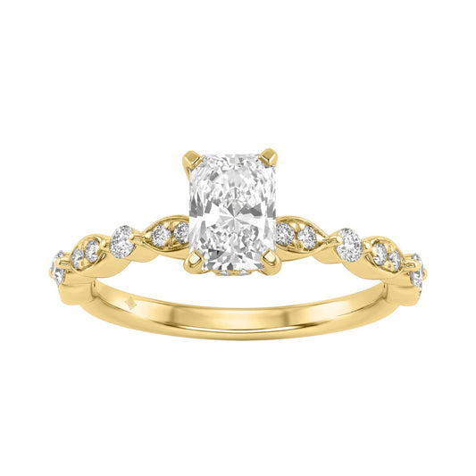 14K Yellow Gold Radiant Cut Diamond Ladies Engagement Ring 1 1/4Ct  With 1.00 Ct Center &amp; Round Side Diamonds 1Ct Radiant Center Stone (Color F-G