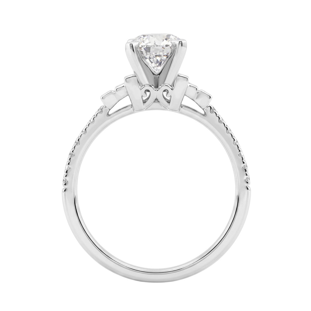 Round Diamond Engagement Ring 1 1/4Ct 14K White Gold Ring With Round &amp; Baguette Accent Diamonds For Women 1Ct Round Center Stone (Color F-G -Clarity Vs1/Vs2)