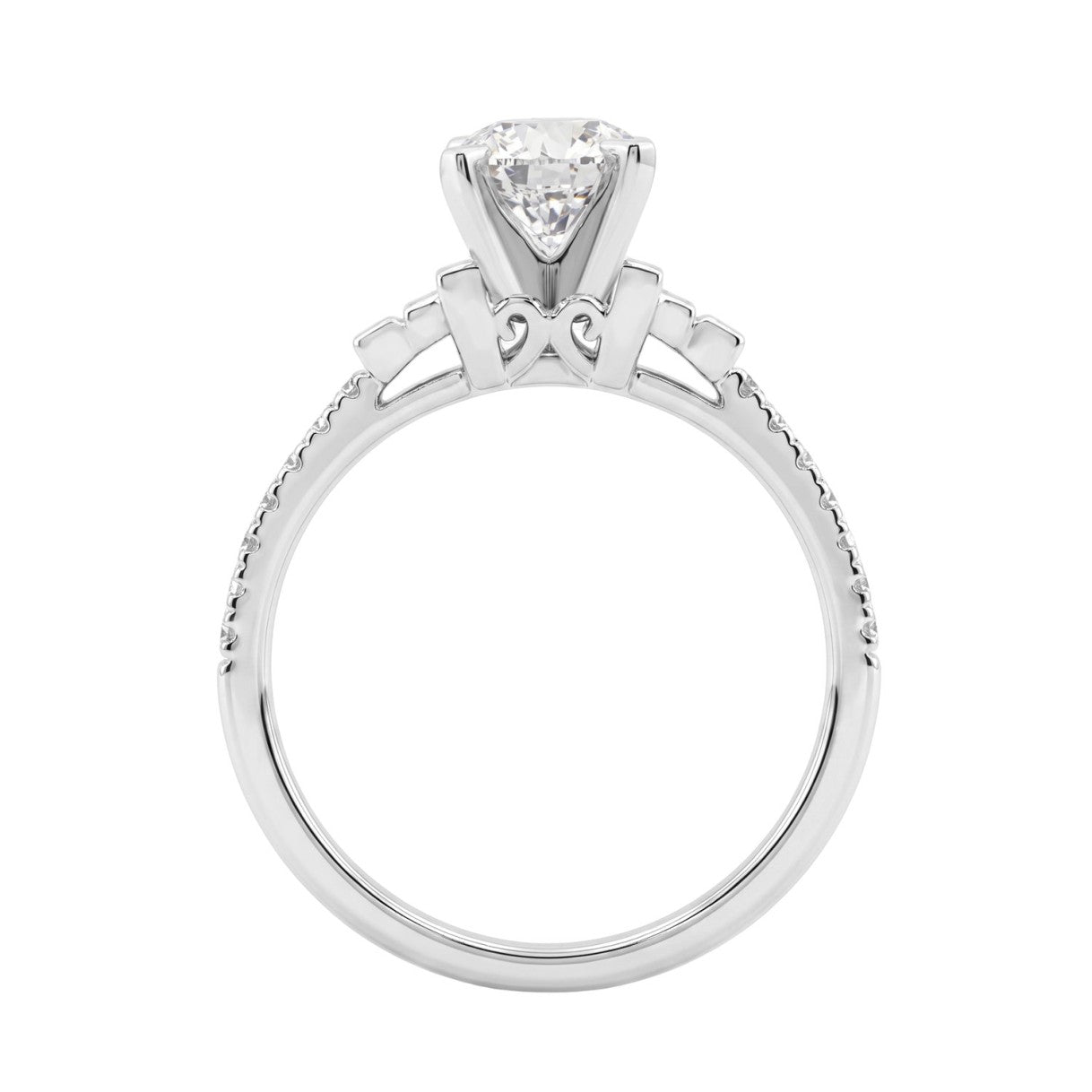 Round Diamond Engagement Ring 1 1/4Ct 14K White Gold Ring With Round &amp; Baguette Accent Diamonds For Women 1Ct Round Center Stone (Color F-G -Clarity Vs1/Vs2)