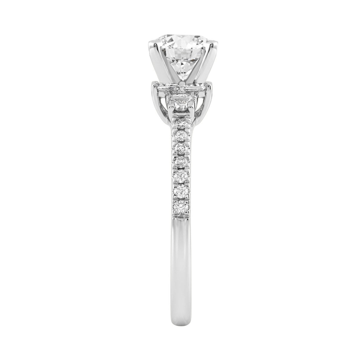 Round Diamond Engagement Ring 1 1/4Ct 14K White Gold Ring With Round &amp; Baguette Accent Diamonds For Women 1Ct Round Center Stone (Color F-G -Clarity Vs1/Vs2)