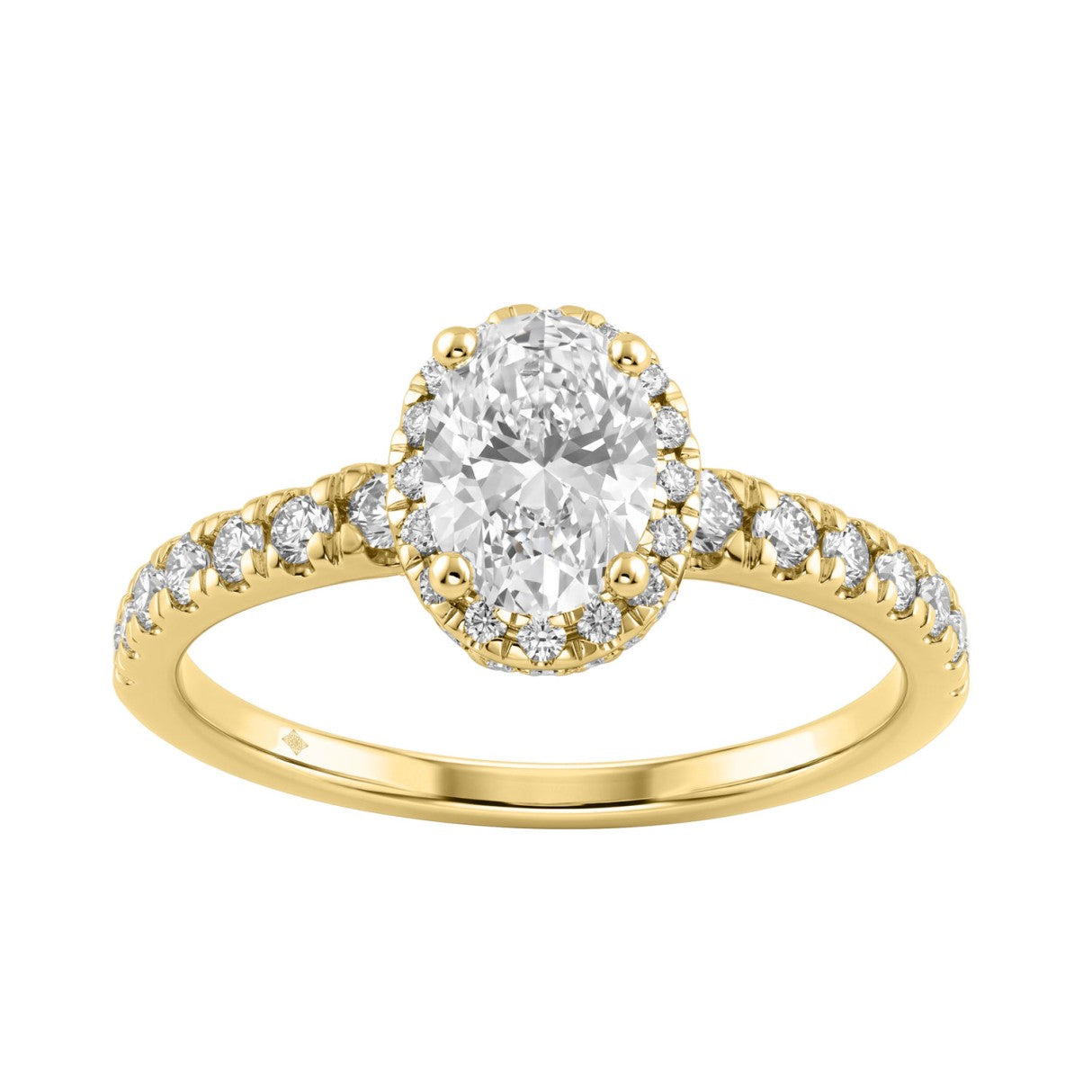 1 1/4Ct Oval & Round Diamond Halo Engagement Ring 14K Yellow Gold Ladies  Bridal Ring 3/4Ct Oval Center Stone (Color F-G -Clarity Vs1/Vs2)
