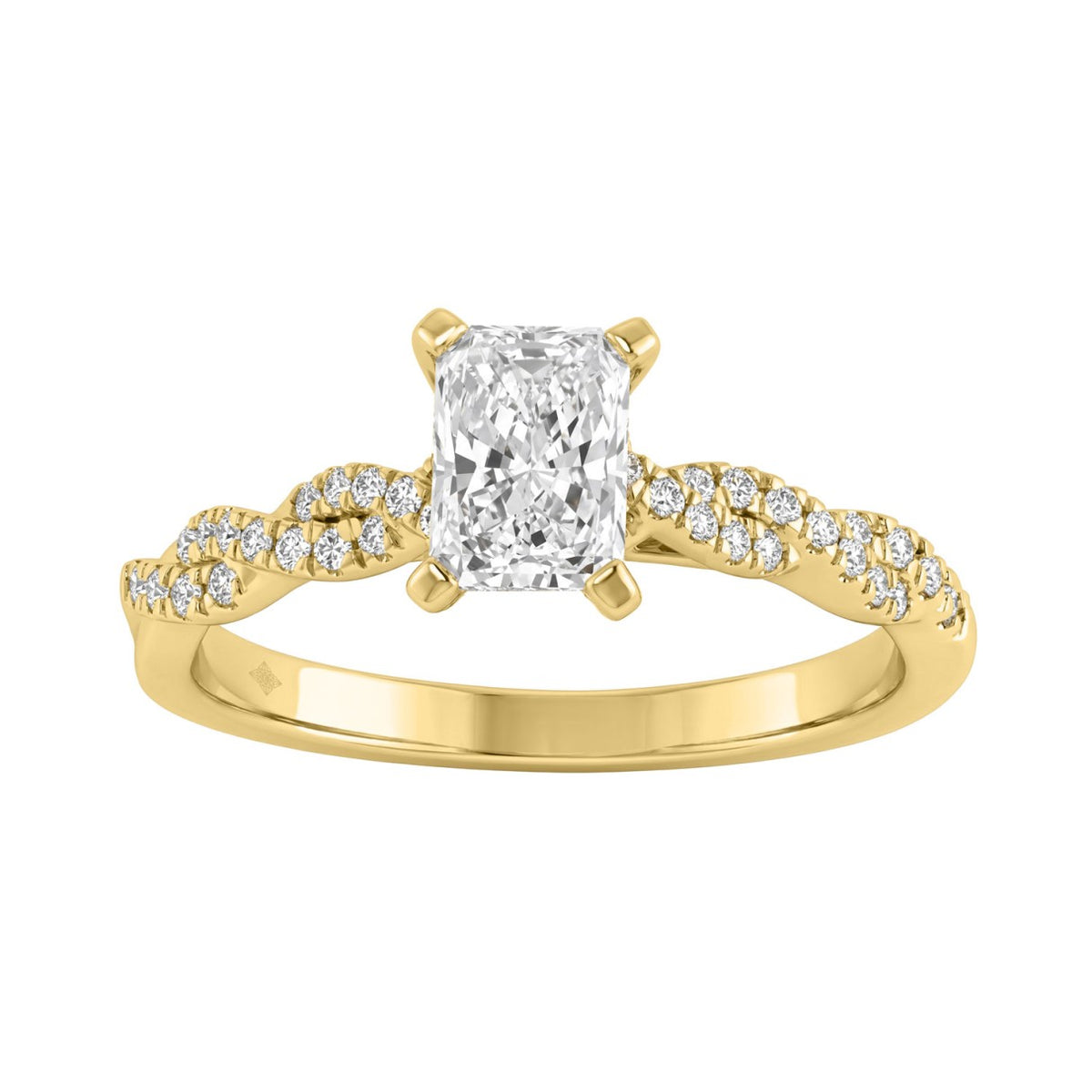 14K Yellow Gold 1.00 Ct Round Diamond Ring With Radiant Cut Lab-Grown 3/4Ct Center Stone Ladies Engagement Ring (Color F-G -Clarity Vs1/Vs2)
