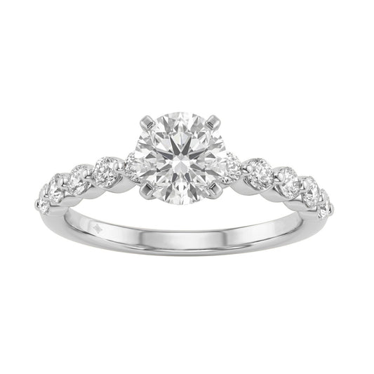 14K White Gold 1 1/2Ct Round Cut Lab-Grown Diamond Engagement Ring  Elegant Ladies Ring 1Ct Round Center Stone (Color F-G -Clarity Vs1/Vs2)