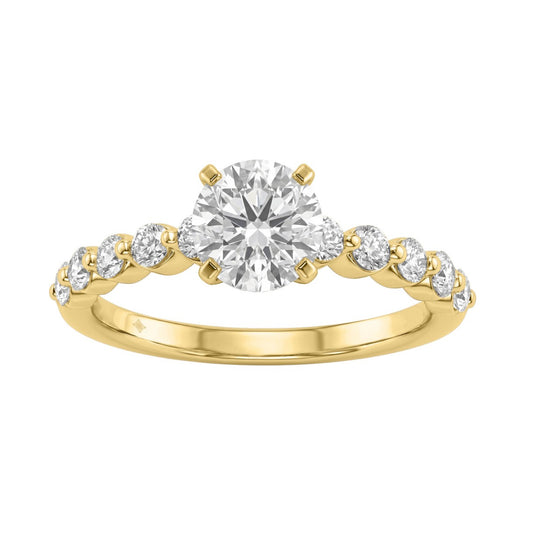 14K Yellow Gold 1 1/2Ct Round Cut Lab-Grown Diamond Engagement Ring  Elegant Ladies Ring 1Ct Round Center Stone (Color F-G -Clarity Vs1/Vs2)