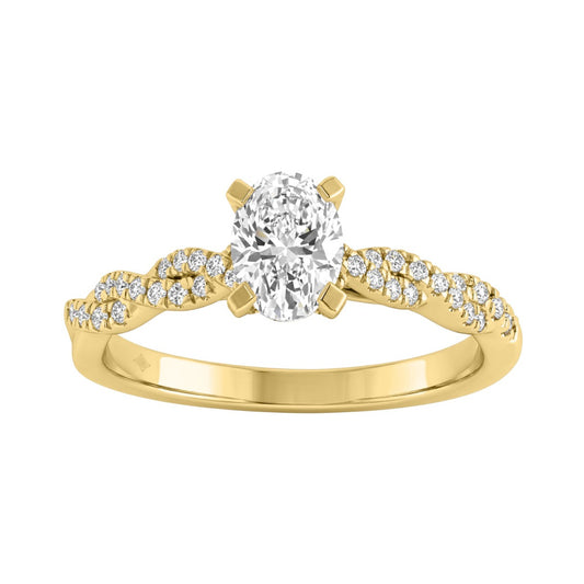 1.00Ct  Round & Oval Diamond Classic Ring In 14K Yellow Gold Ladies Fine Jewelry Ring 3/4Ct Oval Center Stone (Color F-G -Clarity Vs1/Vs2)
