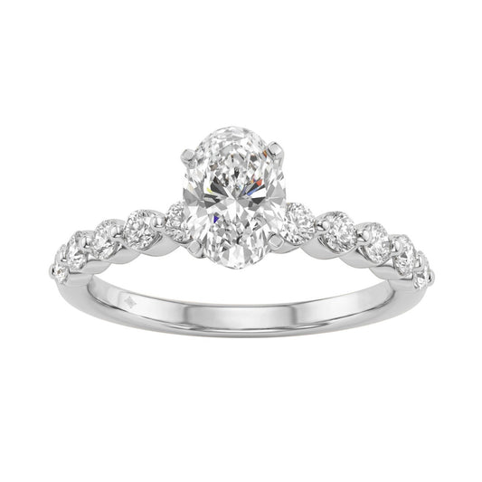 1 1/2Ct  Round &amp; Oval Diamond Classic Ring In 14K White Gold Ladies Fine Jewelry Ring 1Ct Oval Center Stone (Color F-G -Clarity Vs1/Vs2)