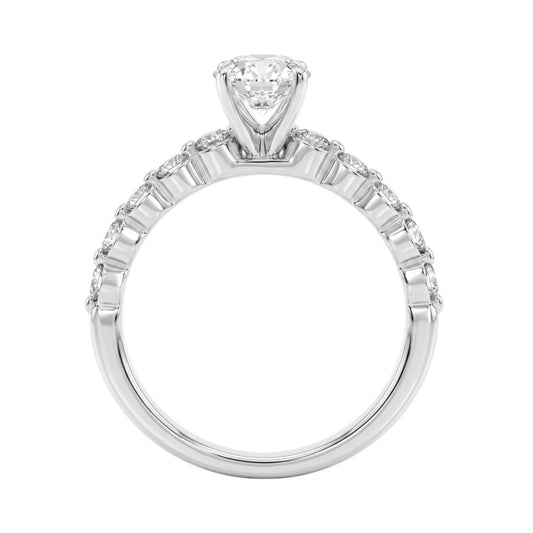 1 1/2Ct  Round &amp; Oval Diamond Classic Ring In 14K White Gold Ladies Fine Jewelry Ring 1Ct Oval Center Stone (Color F-G -Clarity Vs1/Vs2)