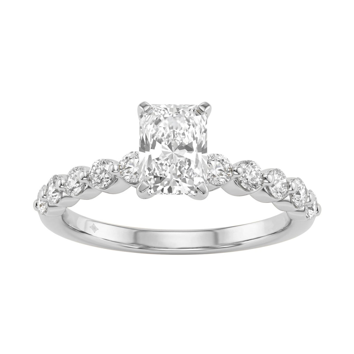 14K White Gold 1 1/2Ct Round & Radiant Lab-Grown Diamond Engagement Ring For Women 1Ct Radiant Center Stone (Color F-G -Clarity Vs1/Vs2)