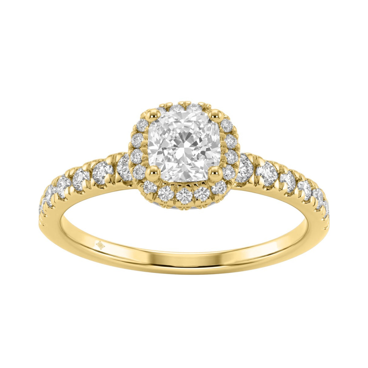 Ladies 14K Yellow Gold Engagement Ring With 1 1/4Ct Round &amp; Cushion Lab-Grown Diamonds Fine Jewelry 3/4Ct Cushion Center Stone (Color F-G -Clarity Vs1/Vs2)