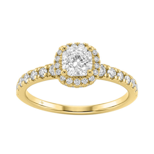 Ladies 14K Yellow Gold Engagement Ring With 1 1/4Ct Round &amp; Cushion Lab-Grown Diamonds Fine Jewelry 3/4Ct Cushion Center Stone (Color F-G -Clarity