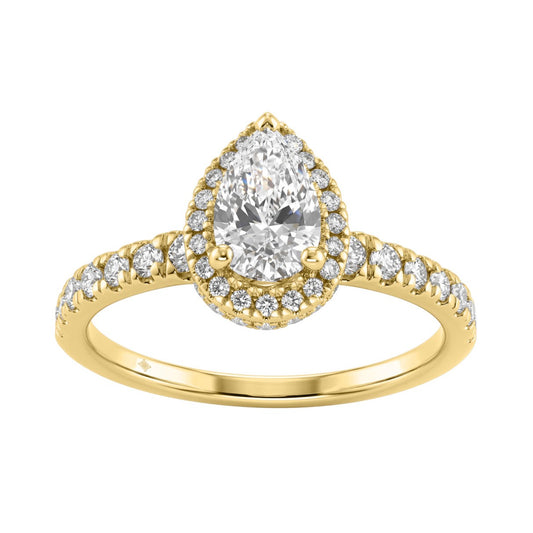 Round Cut Lab-Grown Diamond Engagement Ring 1 1/4Ct In 14K Yellow Gold Ladies Fine Jewelry Ring 3/4Ct Pear Center Stone (Color F-G -Clarity Vs1/Vs2)