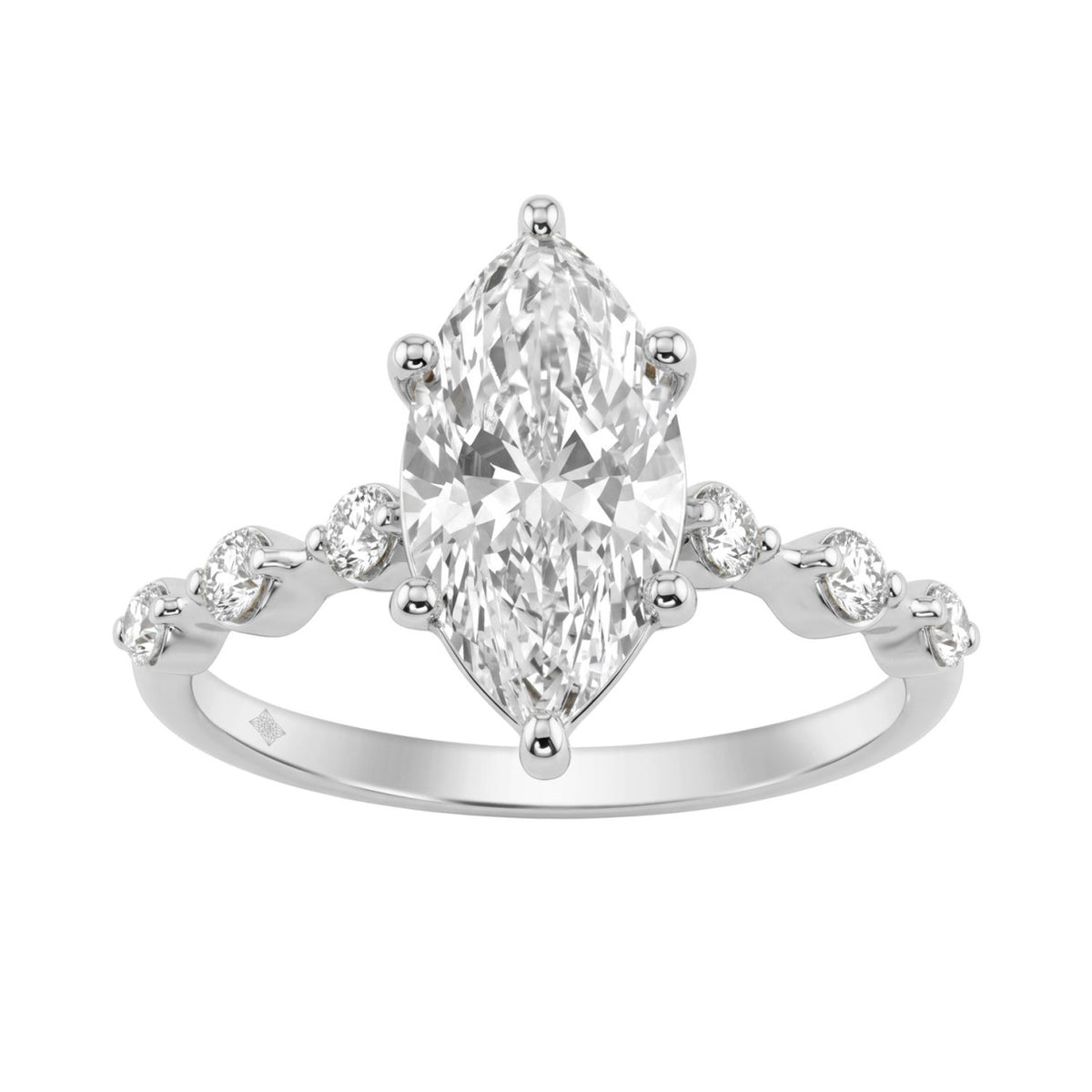 Women 14K White Gold 2 1/4Ct Lab Grown Diamond Ring Marquise Cut With Round Side Stone Engagement Ring 2.00Ct Marquise Center Stone (Color F-G -Clarity Vs1/Vs2)
