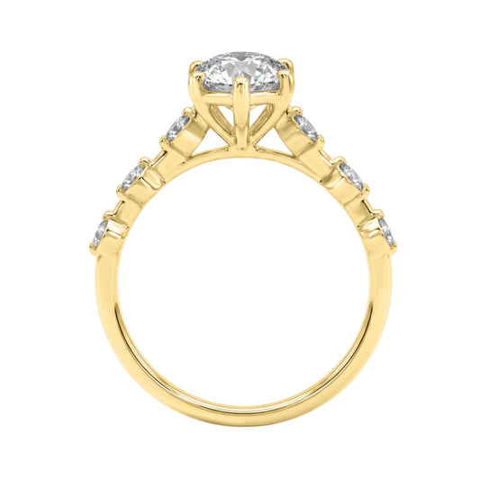 Women 14K Yellow Gold 2 1/4Ct Lab Grown Diamond Ring Marquise Cut With Round Side Stone Engagement Ring 2.00Ct Marquise Center Stone (Color F-G -Clari