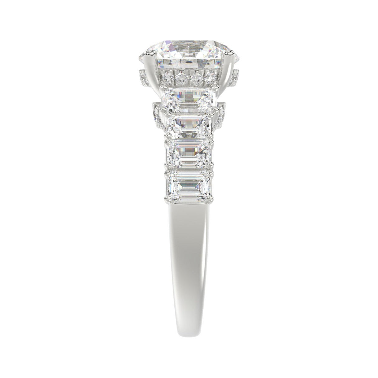 14K White Gold Emerald Cut Diamond Hidden Halo Engagement Ring With Round Diamonds 5.00Ct Women Bridal Ring 3.00Ct Round Center Stone (Color F-G -Clarity Vs1/Vs2)