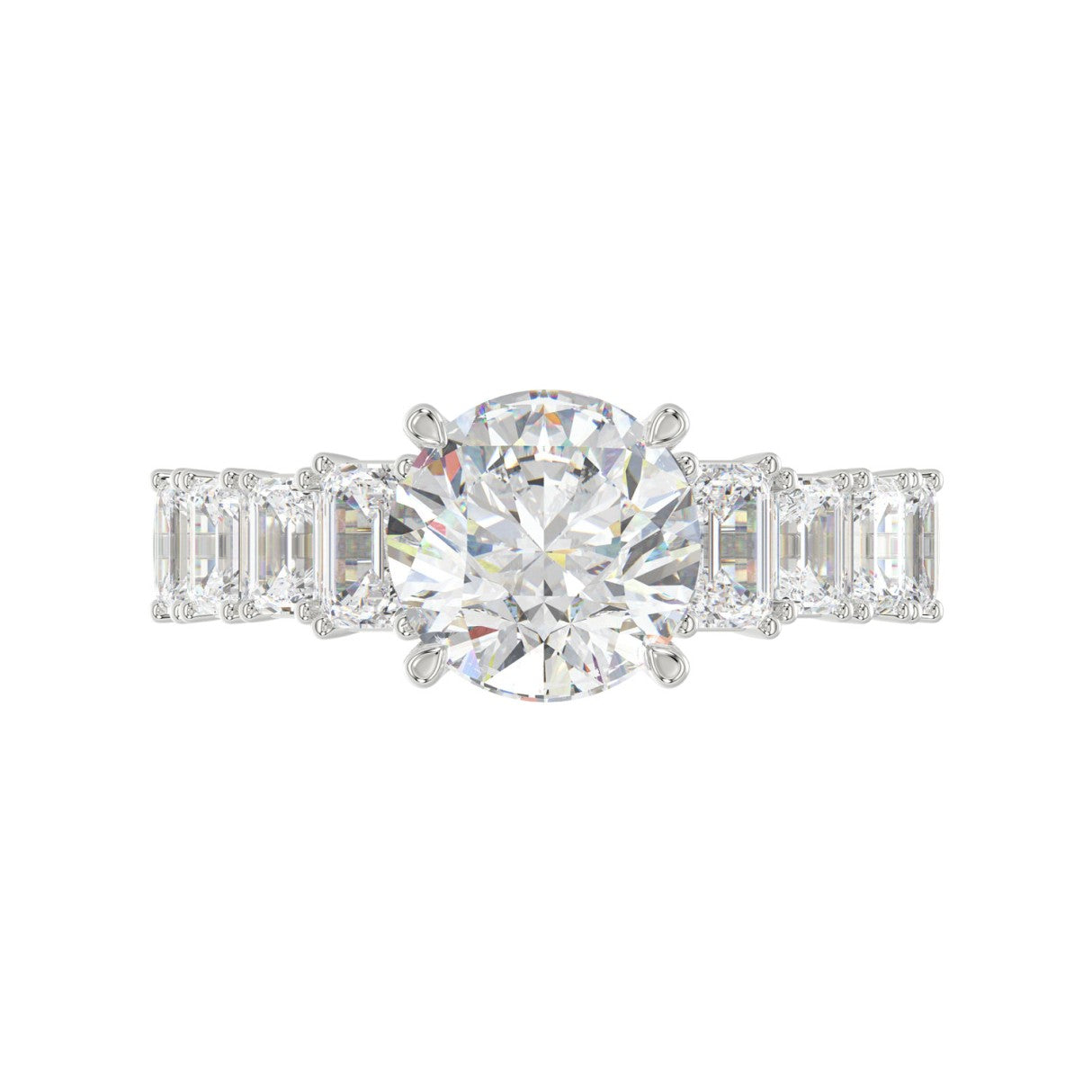 14K White Gold Emerald Cut Diamond Hidden Halo Engagement Ring With Round Diamonds 5.00Ct Women Bridal Ring 3.00Ct Round Center Stone (Color F-G -Clarity Vs1/Vs2)
