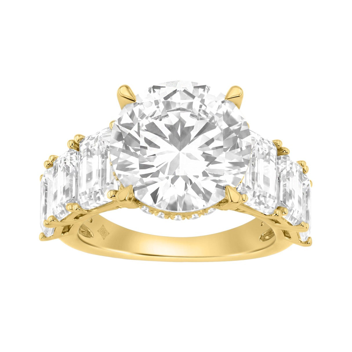 14K Yellow Gold Emerald Cut Diamond Hidden Halo Engagement Ring With Round Diamonds 5.00Ct Women Bridal Ring 3.00Ct Round Center Stone (Color F-G -Clarity Vs1/Vs2)