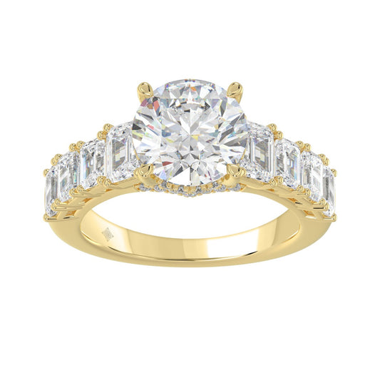 14K Yellow Gold Emerald Cut Diamond Hidden Halo Engagement Ring With Round Diamonds 5.00Ct Women Bridal Ring 3.00Ct Round Center Stone (Color F-G -Clarity Vs1/Vs2)