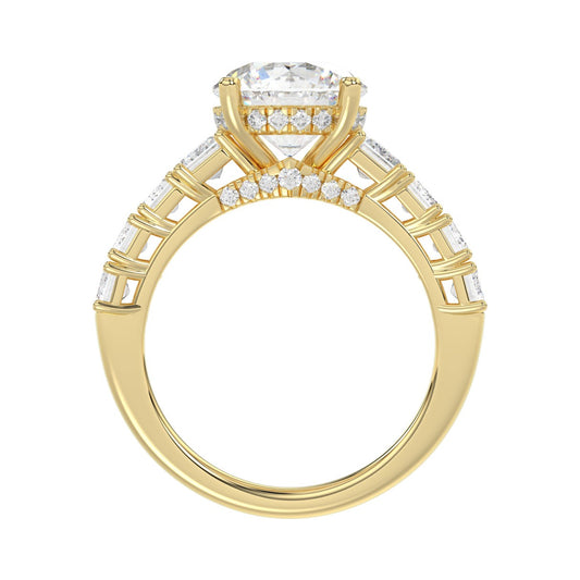14K Yellow Gold Emerald Cut Diamond Hidden Halo Engagement Ring With Round Diamonds 5.00Ct Women Bridal Ring 3.00Ct Round Center Stone (Color F-G -Clarity Vs1/Vs2)
