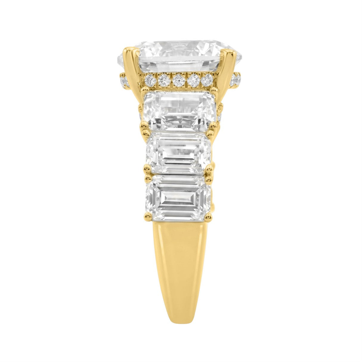 14K Yellow Gold Emerald Cut Diamond Hidden Halo Engagement Ring With Round Diamonds 5.00Ct Women Bridal Ring 3.00Ct Round Center Stone (Color F-G -Clarity Vs1/Vs2)