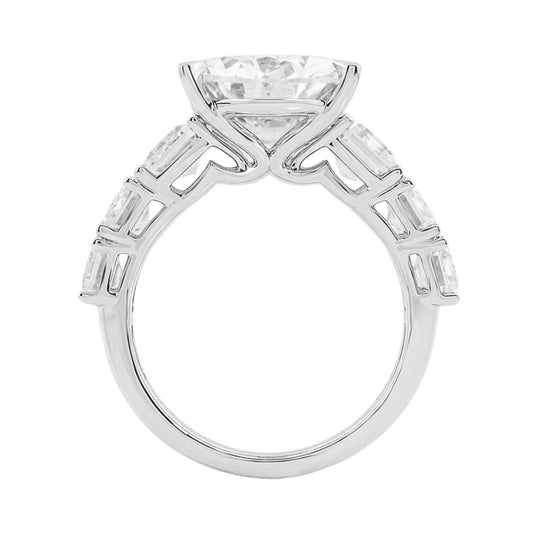 Luxury 14K White Gold 5 1/2Ct Emerald & Oval Cut Diamond Engagement Ring Classic Fine Jewelry For Women 3.00Ct Oval Center Stone (Color F-G -Clarity Vs1/Vs2)
