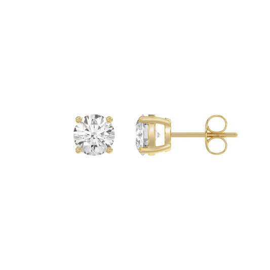 Luxury 14K Yellow Gold 1 1/2Ct Round Diamond Stud Earrings Classic Lab Grown Diamond Solitaire Earrings