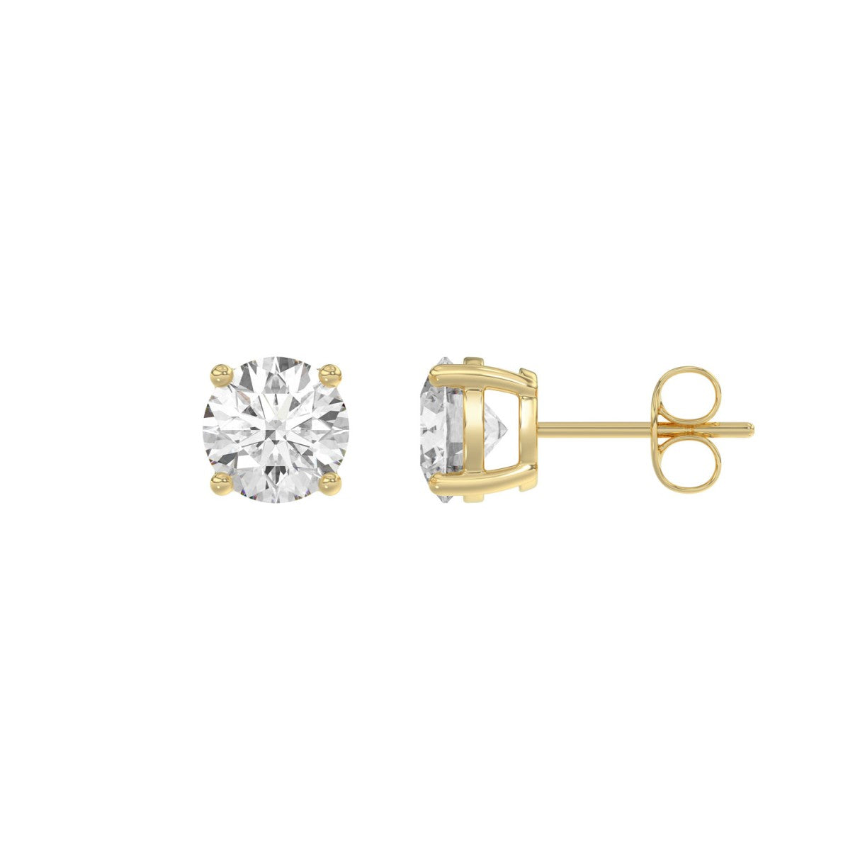 14K Yellow Gold 2.00 Ct Round Brilliant Diamond Stud Earrings Lab Grown Diamond Solitaire Earrings For Women Fine Jewelry Gift