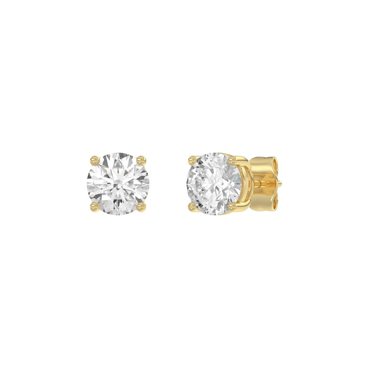 14K Yellow Gold 2.00 Ct Round Brilliant Diamond Stud Earrings Lab Grown Diamond Solitaire Earrings For Women Fine Jewelry Gift