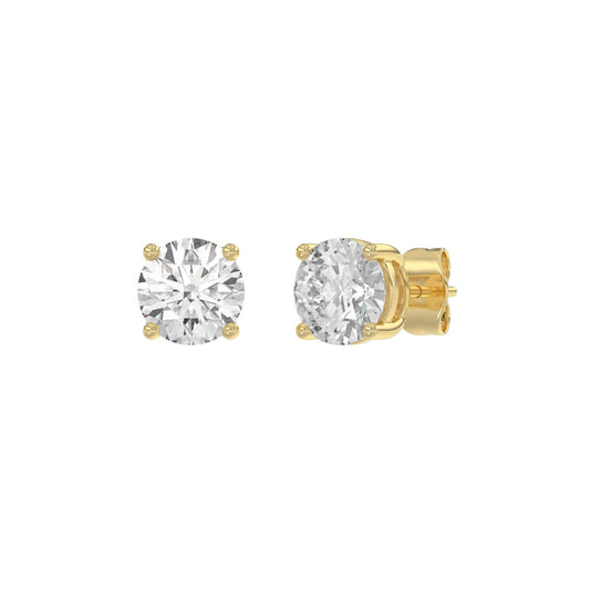 Luxury 14K Yellow Gold 2 1/2Ct Round Diamond Stud Earrings Classic Lab Grown Diamond Solitaire Earrings