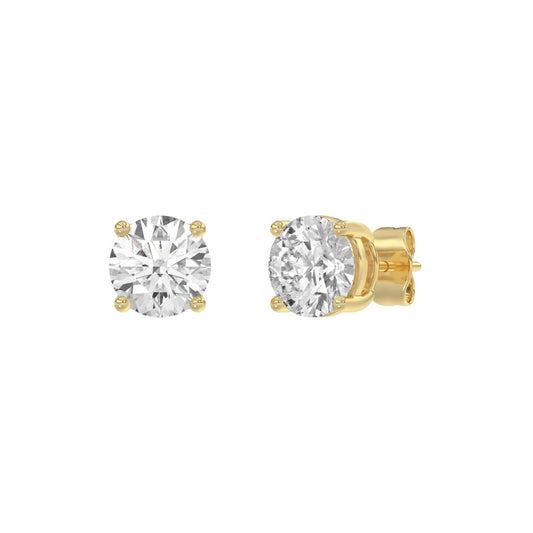 14K Yellow Gold 3.00 Ct Round Brilliant Diamond Stud Earrings Lab Grown Diamond Solitaire Earrings For Women Fine Jewelry Gift