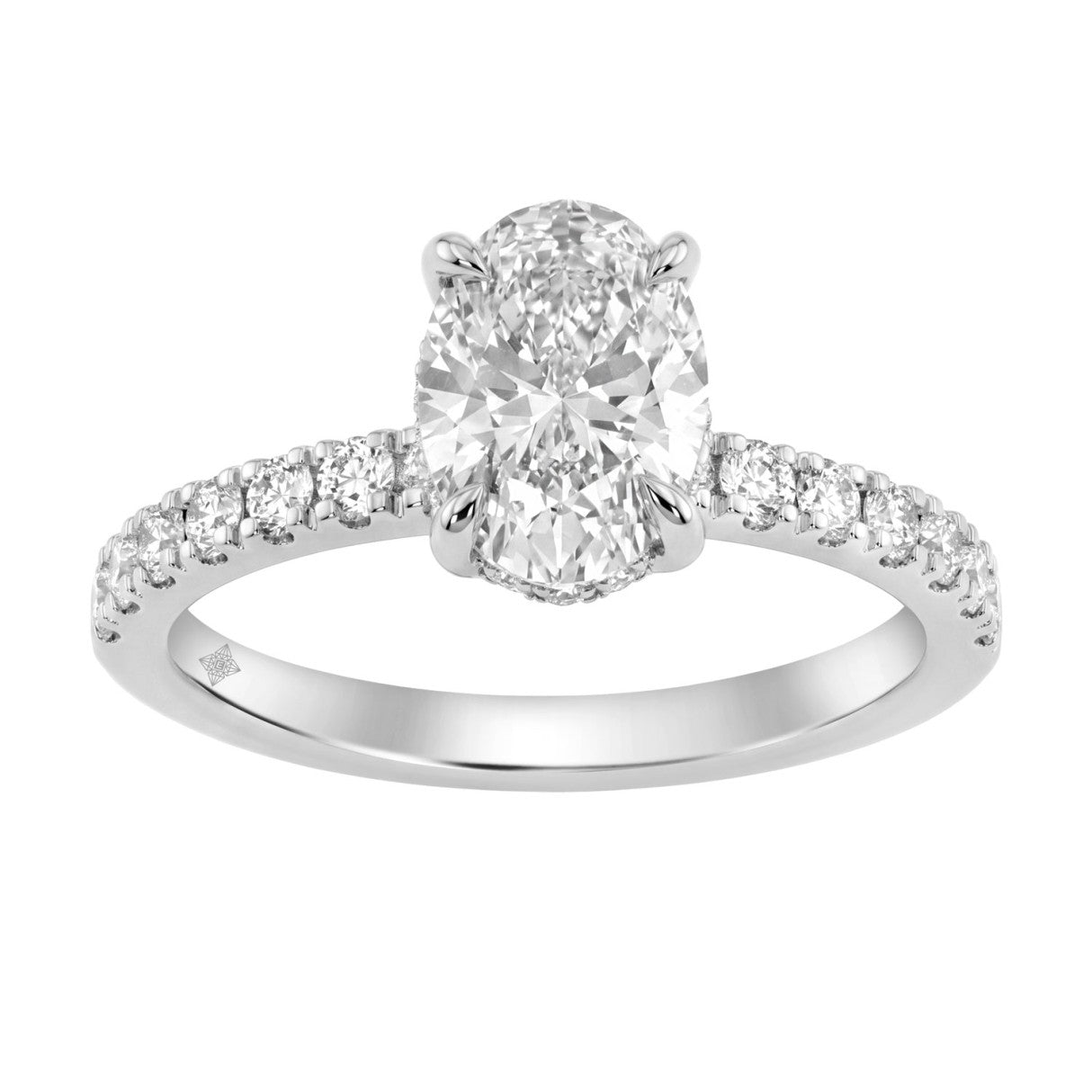 Luxury 14K White Gold 2.00Ct Oval Diamond Engagement Ring With Hidden Halo And Round Diamonds 1 1/2Ct Oval Center Stone (Color F-G -Clarity Vs1/Vs2)