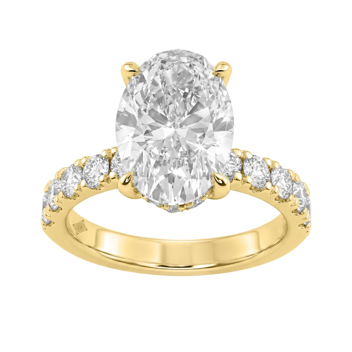 Luxury 14K Yellow Gold 5.00Ct Oval Diamond Engagement Ring With Hidden Halo And Round Diamonds 4.00Ct Oval Center Stone (Color F-G -Clarity Vs1/Vs2)