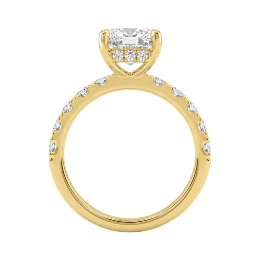 Elegant 14K Yellow Gold Ladies Ring With 4.00Ct Round And Radiant Diamonds In A Sparkling Hidden Halo Ring 3.00Ct Radiant Center Stone (Color F-G -Clarity Vs1/Vs2)