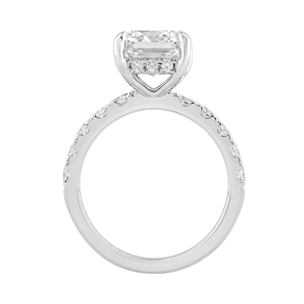 Elegant 14K White Gold Ladies Ring Featuring 6.00Ct Round And Emerald Cut Diamonds Crafted For Timeless Brilliance And Luxury.5.00Ct Emerald Center Stone (Color F-G -Clarity Vs1/Vs2)