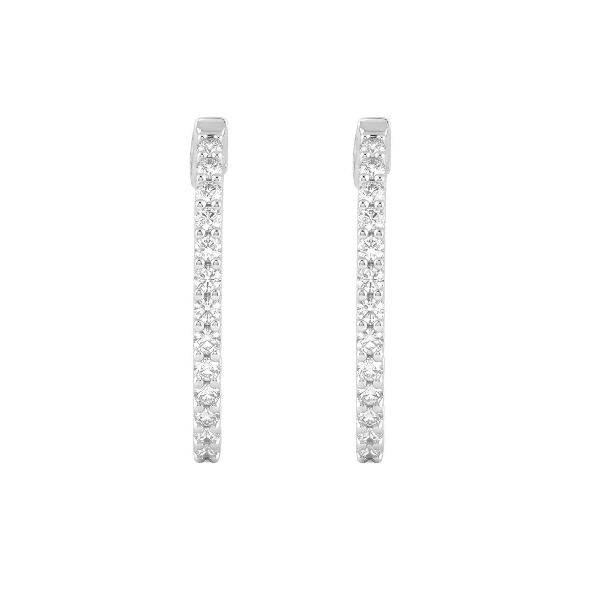 14K White Gold 1.00CT Round Diamond Hoop Earrings For Women Classic Diamond Hoop Earrings