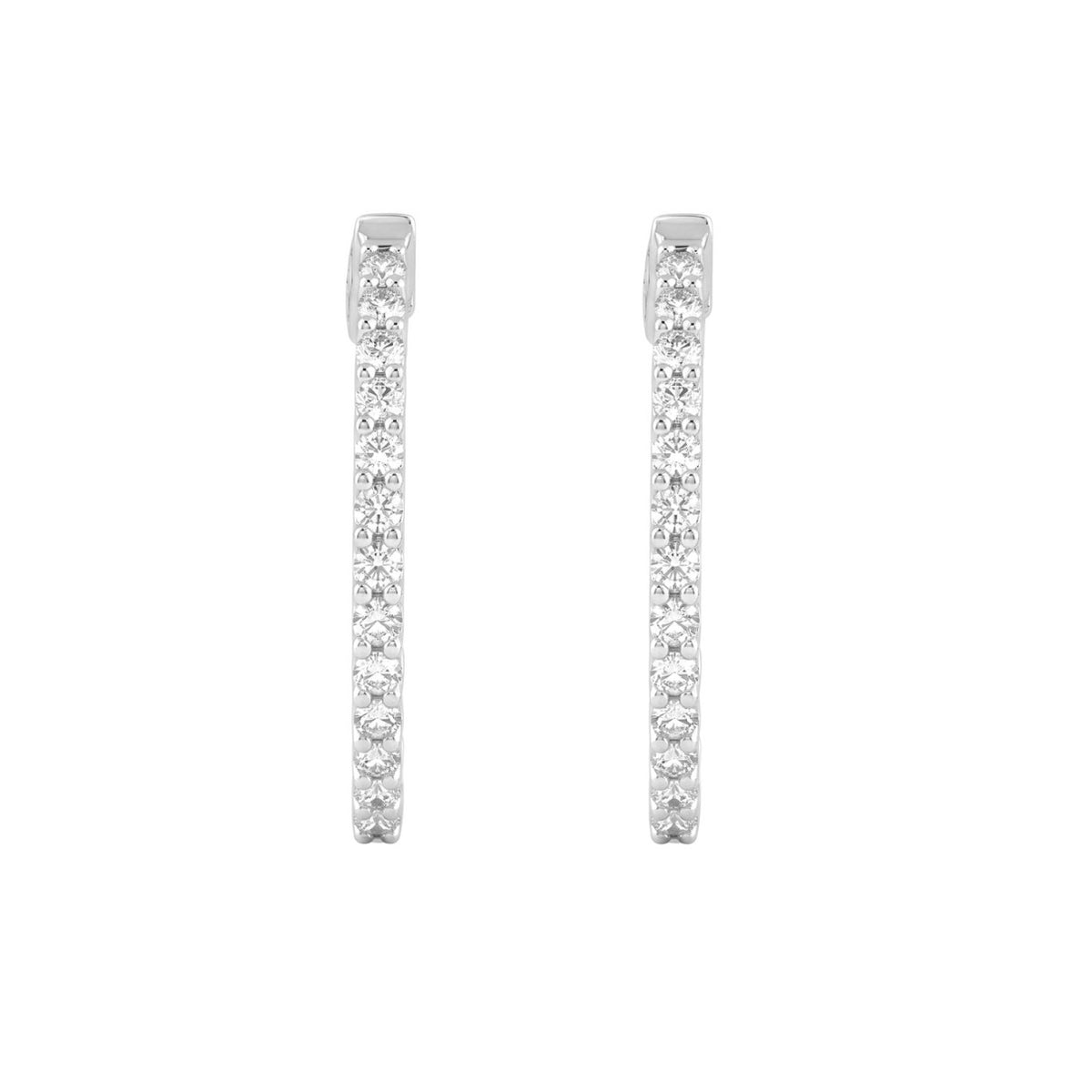 14K White Gold 1.00CT Round Diamond Hoop Earrings For Women Classic Diamond Hoop Earrings