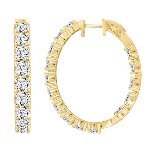 LADIES HOOP EARRINGS 9CT ROUND DIAMOND 14K YELLOW GOLD