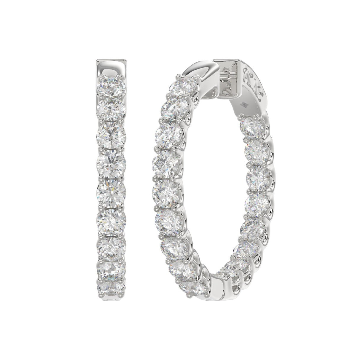 LADIES HOOP EARRINGS 3CT ROUND DIAMOND 14K WHITE GOLD