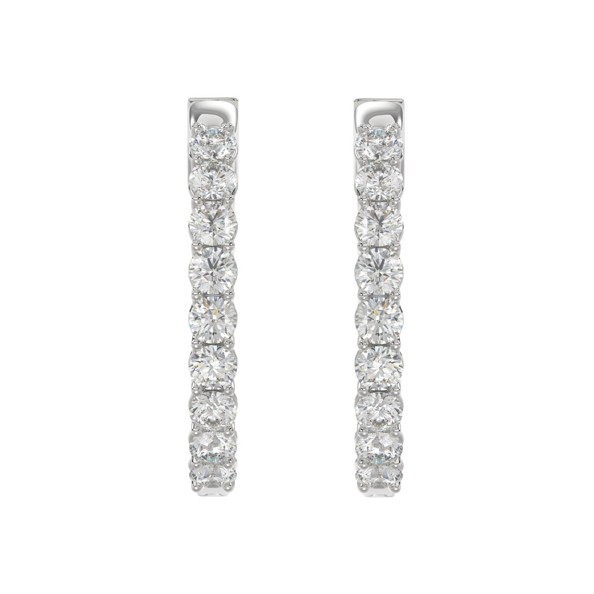 LADIES HOOP EARRINGS 3CT ROUND DIAMOND 14K WHITE GOLD
