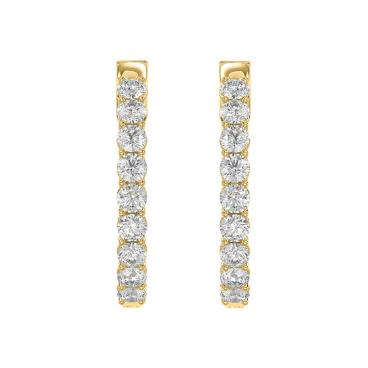 LADIES HOOP EARRINGS 3CT ROUND DIAMOND 14K YELLOW GOLD