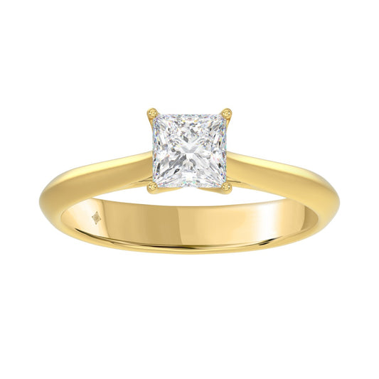 LADIES SOLITAIRE RING 1CT PRINCESS DIAMOND 14K YELLOW GOLD