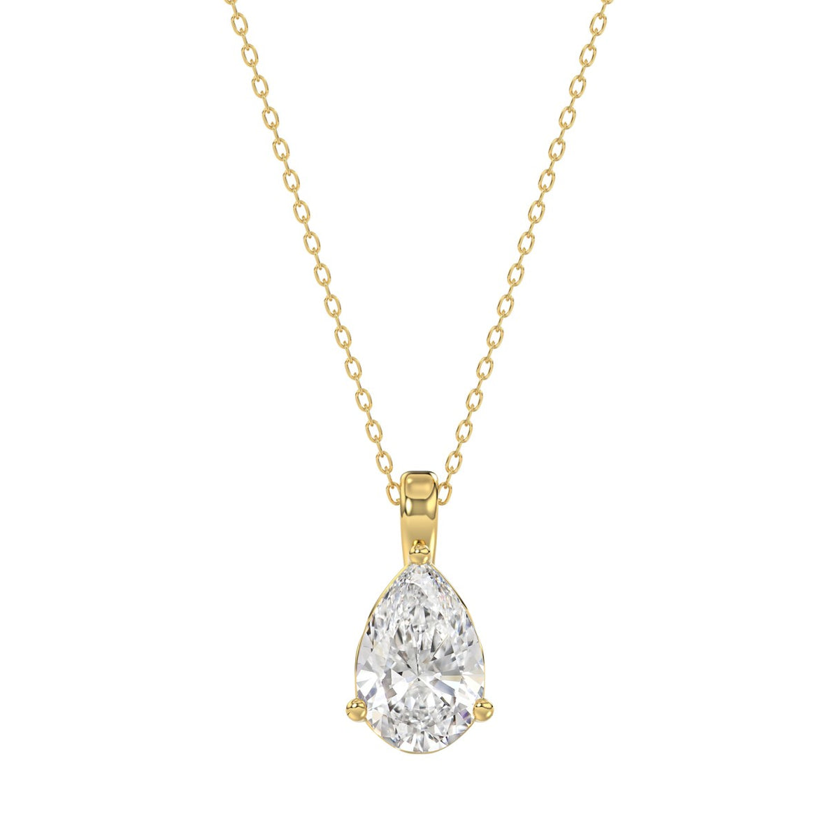 LADIES SOLITAIRE PENDANT WITH CHAIN 1CT PEAR DIAMOND 14K YELLOW GOLD
