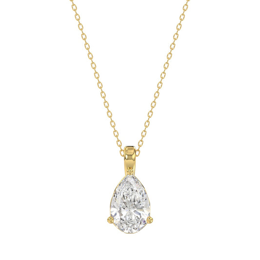 LADIES SOLITAIRE PENDANT WITH CHAIN 1CT PEAR DIAMOND 14K YELLOW GOLD