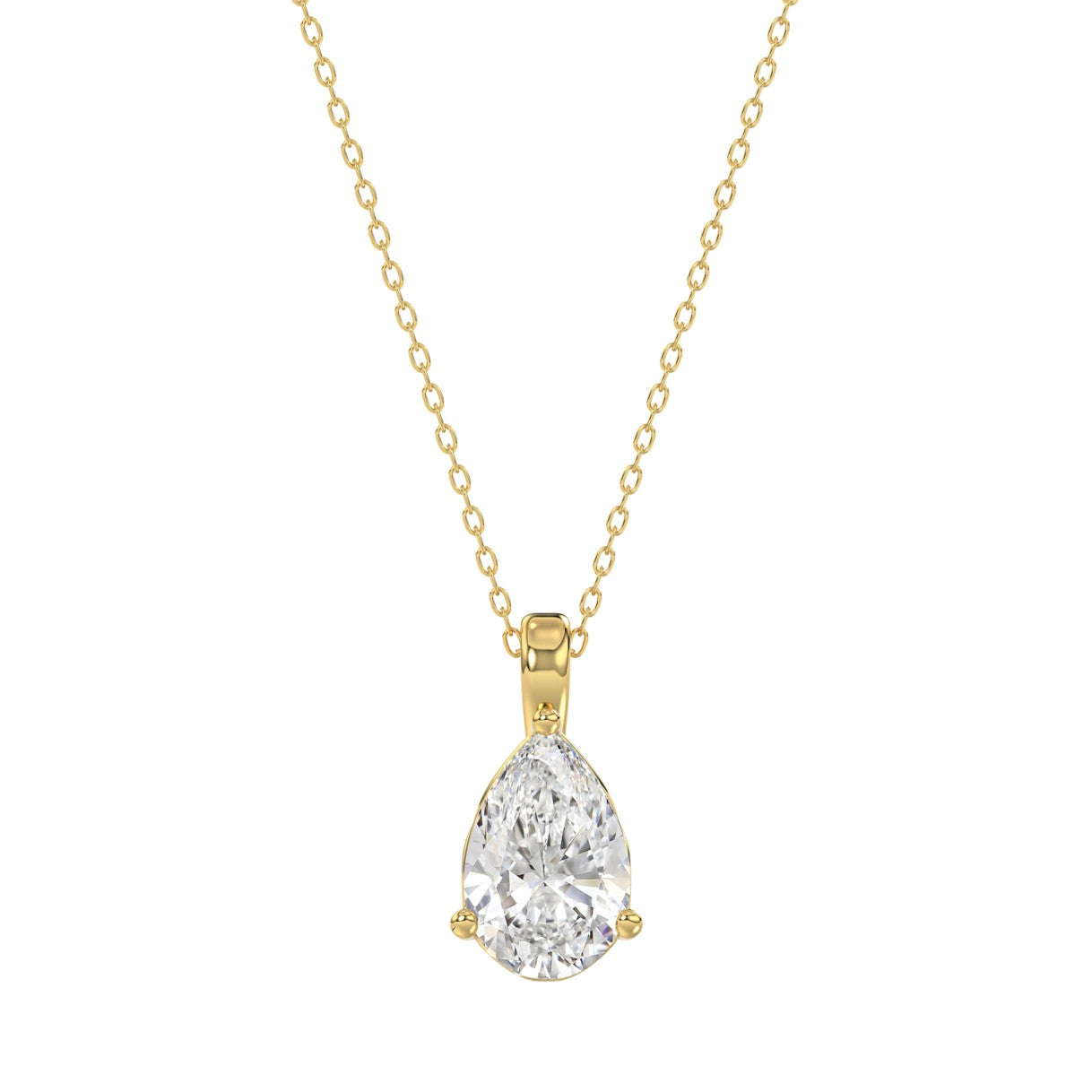 LADIES SOLITAIRE PENDANT WITH CHAIN 1CT PEAR DIAMOND 14K YELLOW GOLD